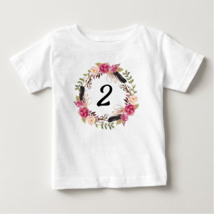 Camiseta Festa de Aniversário de 2 Anos Boho Feminina Flora