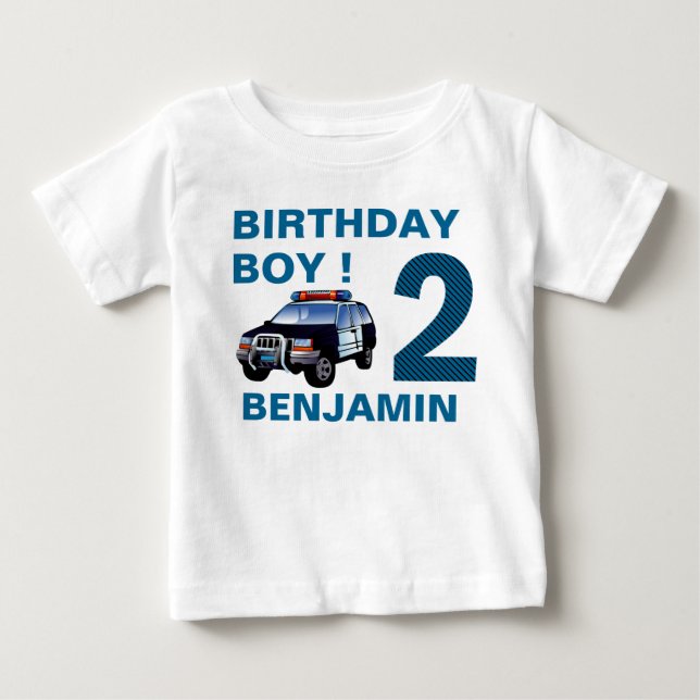 Camiseta Festa de Aniversário de 2 anos do Carro da Polícia (Frente)