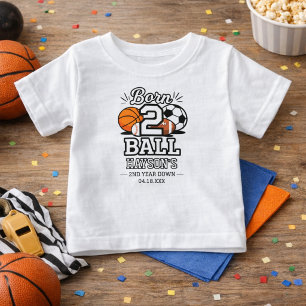 Camiseta Festa de Aniversário de 2 Anos Tema Esportes Nasci