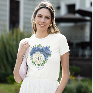 Camiseta Festa de Aniversário de 30 anos com Hortênsias Azu