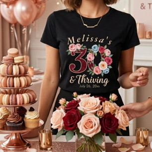 Camiseta festa de aniversário de 30 anos floral chique