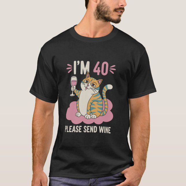 Camiseta Festa de aniversário de 40 anos de Gato Engraçado  (Frente)