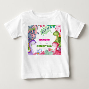 Camiseta Festa de Aniversário de 4 anos da Menina Dinossaur