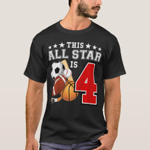 Camiseta Festa de Aniversário de 4 Anos Estrela do Esporte 