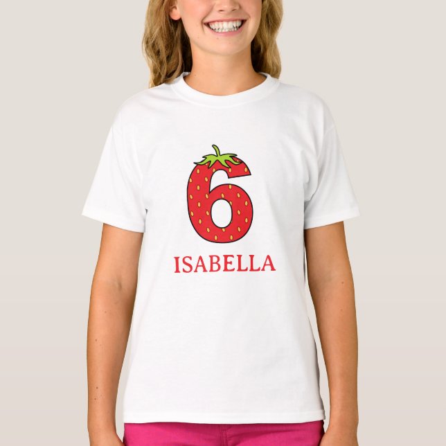 Camiseta Festa de aniversário de 6 anos tema morango (Frente)