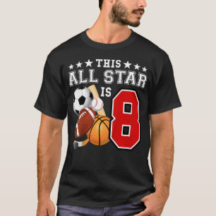 Camiseta Festa de Aniversário de 8 Anos Estrela do Esporte 