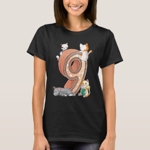 Camiseta Festa de Aniversário de 9 Anos do Gato Nove 9 Anos