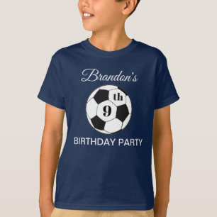 Camiseta Festa de Aniversário de 9 anos Futebol Azul Menino