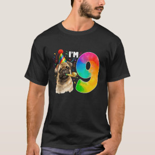 Camiseta Festa de Aniversário de 9 Anos Pug Nove Anos de Id