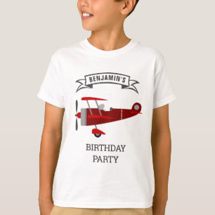 Camiseta Festa de Aniversário de Avião Retrô Vermelho Vinta