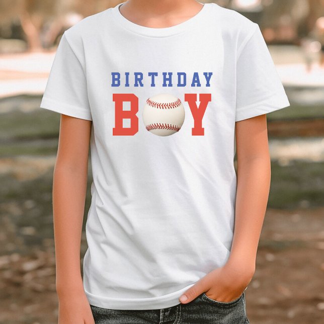 Camiseta Festa de aniversário de Baseball Red White e Blue  (Baseball Red White & Blue Boy Birthday Party T-Shirt)