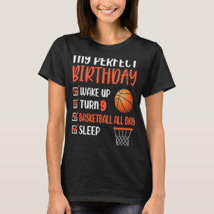 Camiseta festa de aniversário de basquetebol de 9 anos, 9º 