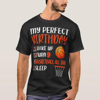 Camiseta festa de aniversário de basquetebol de 9 anos, 9º