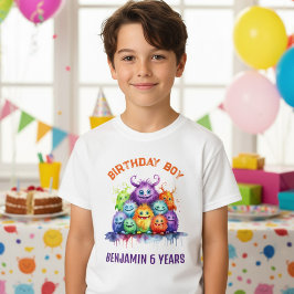 Camiseta Festa de Aniversário de Crianças com Monstros Fofo