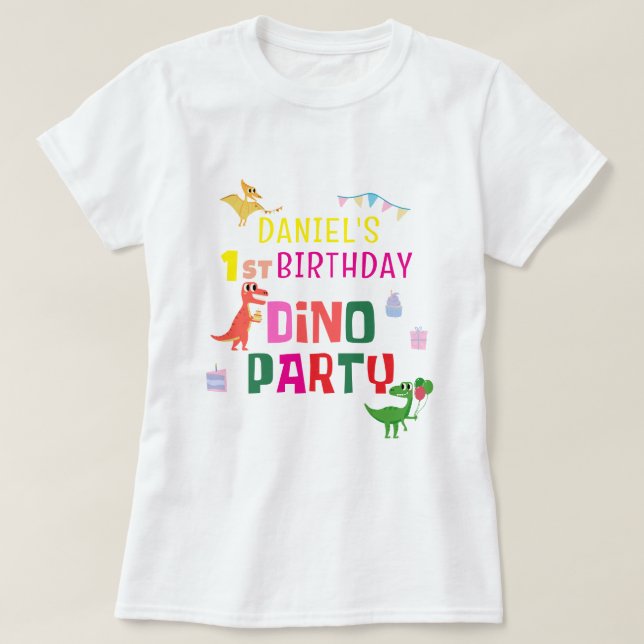Camiseta Festa de aniversário de Dino Dinossaur Moderno e B (Frente do Design)