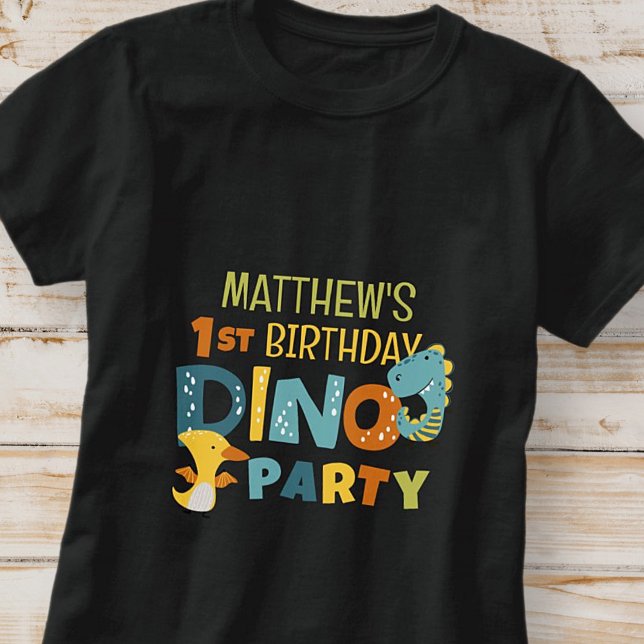 Camiseta Festa de aniversário de Dino Dinossaur Moderno e B (Criador carregado)
