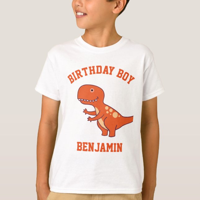 Camiseta Festa de aniversário de dinossauro Laranja-Cuja (Frente)