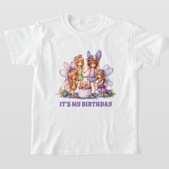 Camiseta Festa de aniversário de fada de uma garota bonita (Postura )
