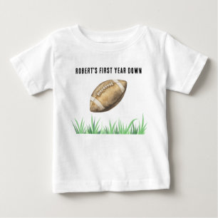 Camiseta Festa de Aniversário de Futebol Primeiro Ano Down