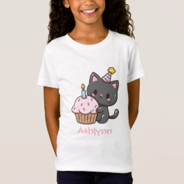 Camiseta Festa de aniversário de Gato Preto Kawaii Cute Per