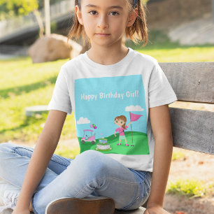 Camiseta Festa de Aniversário de Golfe da Menina Chibi Par-