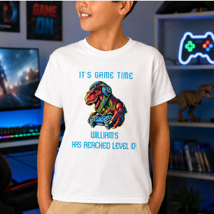 Camiseta Festa de Aniversário de Jogos de Vídeo Dinossauro