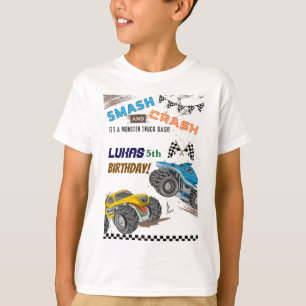 Camiseta Festa de Aniversário de Menino de Caminhões Monstr