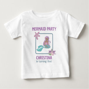 Camiseta Festa de Aniversário de Sereia Menina Negra Roxo T