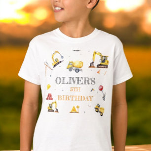 Camiseta Festa de aniversário de Tema Amarelo de Construção