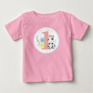 Camiseta Festa de Aniversário de Um Ano da Vaca Bebê Floral