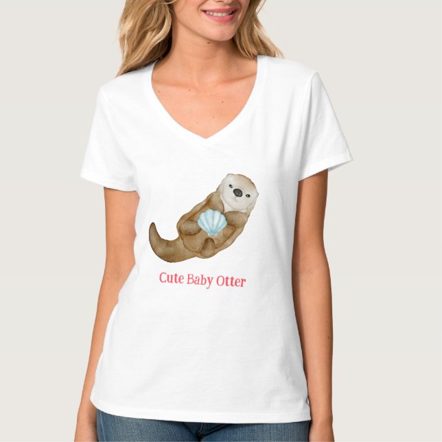 Camiseta Festa de aniversário de vieiras de lontra arco-íri (Frente)