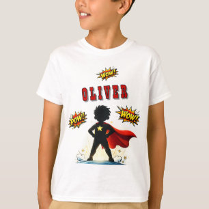 Camiseta Festa de Aniversário do Nome do Menino Super-Herói