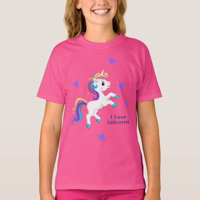 Camiseta Festa de aniversário do Teal Unicorn Girls Whimsic (Frente)
