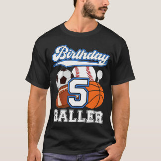 Camiseta Festa de Aniversário Esportiva de 5 anos Menino An