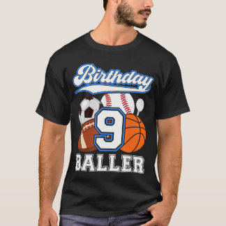 Camiseta Festa de Aniversário Esportivo de 9 anos de idade 