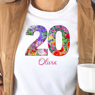 Camiseta festa de aniversário floral de 20 anos