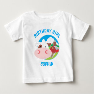 Camiseta Festa de Aniversário Infantil Fazenda de Vaca Fofa