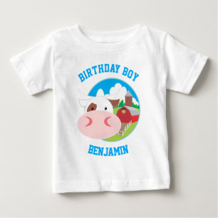 Camiseta Festa de Aniversário Infantil Fazenda de Vaca Fofa