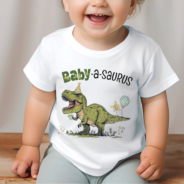 Camiseta Festa de Aniversário Infantil Tema Dinossauro Bebê (Cute funny baby-a-saurus t-rex dinosaur theme kids birthday party matching family members t-shirt)