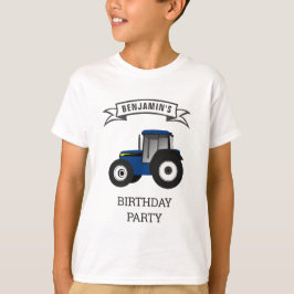 Camiseta Festa de Aniversário Infantil Trator Azul da Fazen
