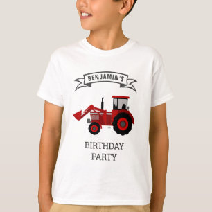 Camiseta Festa de Aniversário Infantil Trator Vermelho da F