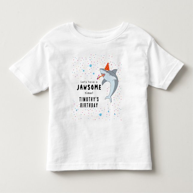 Camiseta Festa de Aniversário Infantil Tubarão Fofo no Ocea (Frente)