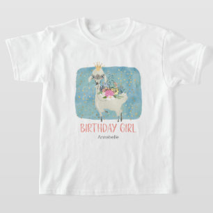 Camiseta Festa de Aniversário Menina Fofa Llama Aquarela