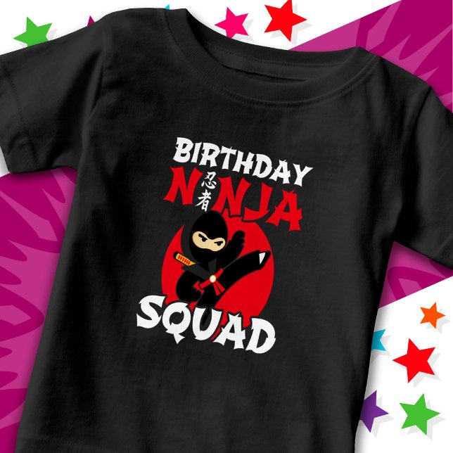 Camiseta Festa de aniversário Ninja Tema Birthday Ninja Squ (Criador carregado)