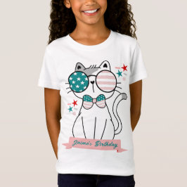 Camiseta Festa de Aniversário Patriótica de Gato Fofo