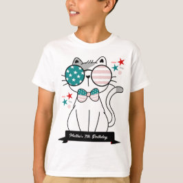 Camiseta Festa de Aniversário Patriótica de Gato Fofo para 