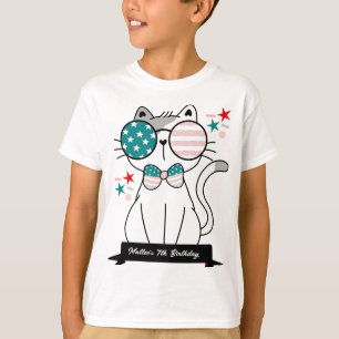 Camiseta Festa de Aniversário Patriótica de Gato Fofo para 