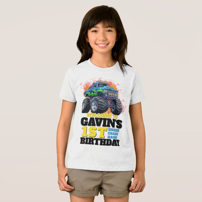 Camiseta Festa de aniversário Personalizada Monster Truck (Frente Completa)