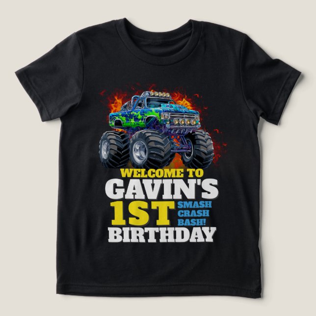 Camiseta Festa de aniversário Personalizada Monster Truck (Design frontal)