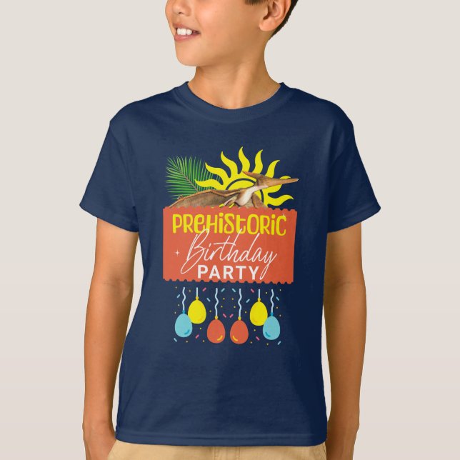 Camiseta Festa de Aniversário Pré-Histórica do Pterodáctilo (Frente)